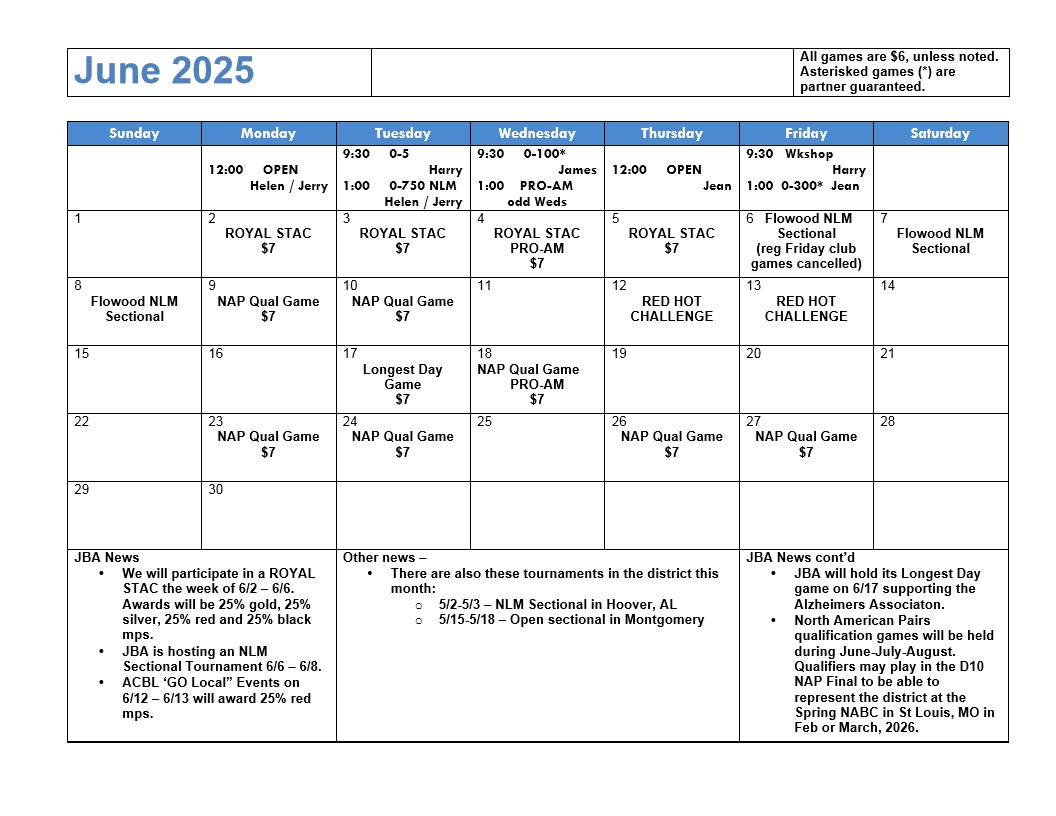 June Calendar