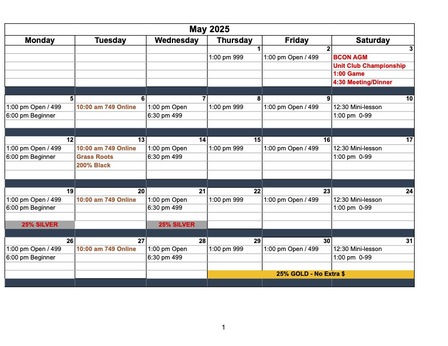 This Month's Special Games and Events