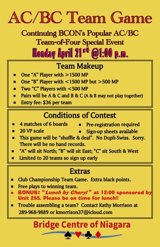 Only at BCON!! AC/BC Team Game! April 21, Lunch included!!