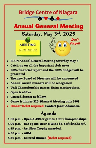 Annual General Meeting, Saturday, May 3rd