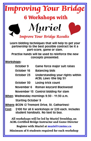 Workshops with Muriel, Starting Oct 9! Click for complete info!