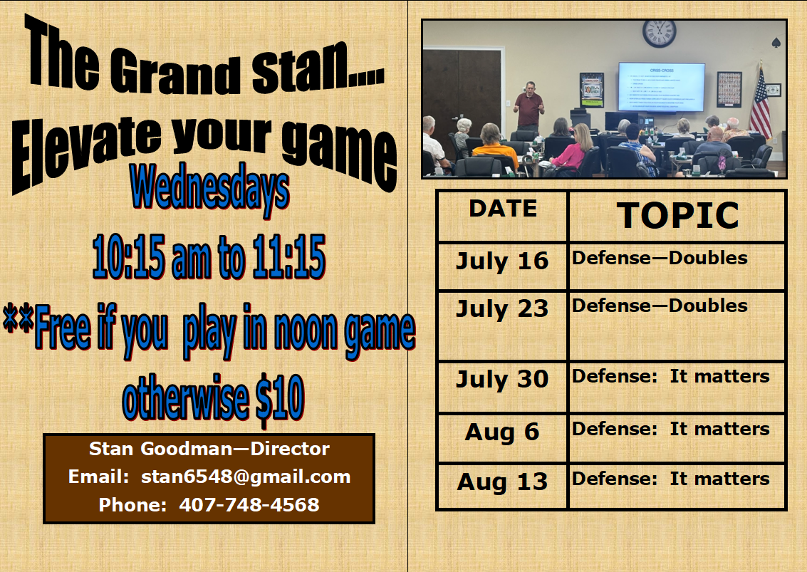 Stan's Bridge Boot Camp- every Wednesday