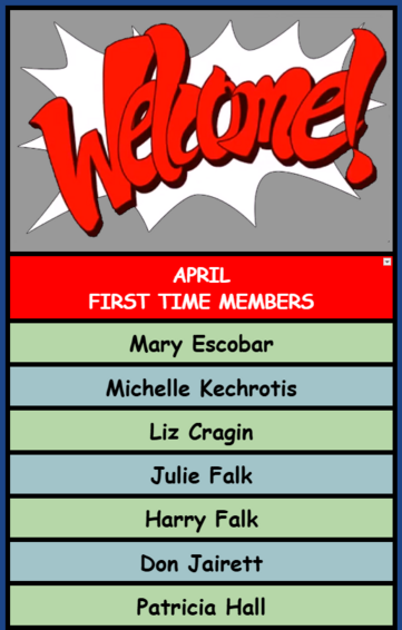 APRIL - NEW MEMBERS- WELCOME