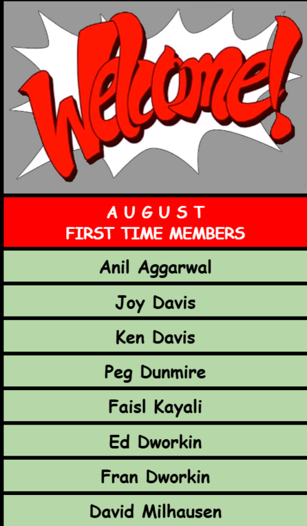 August - NEW MEMBERS- WELCOME