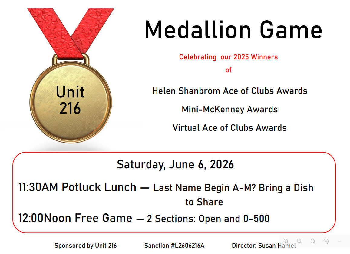 Free Game - Unit 216 Medallion Party