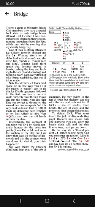 Wetherby Bridge Club hits The Times Newspaper